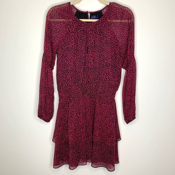 RACHEL ROY Black Wild Pink Combo Elastic Waist Sheer Ruffle‎ Dress Sz S - Picture 2 of 11